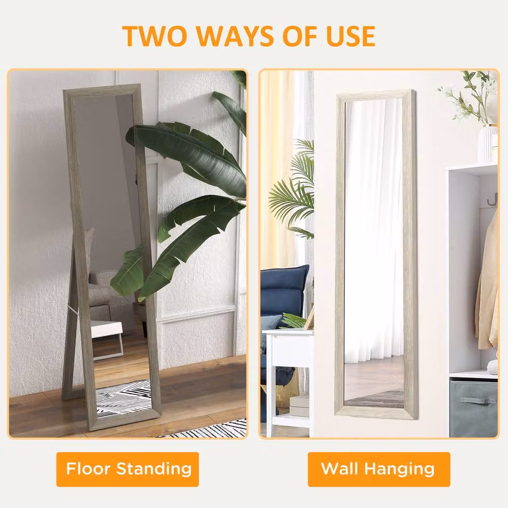 HOMCOM Full Length Farmhouse Mirror in Grey, Hanging or Freestanding Rectangular Wood and Glass Design – 4