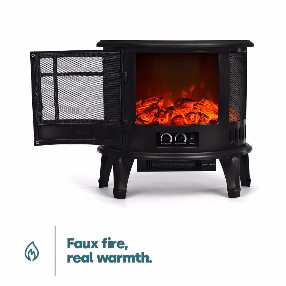 LIVIVO 1800W Log Fire Effect Panoramic Glass Heater in Black – 3