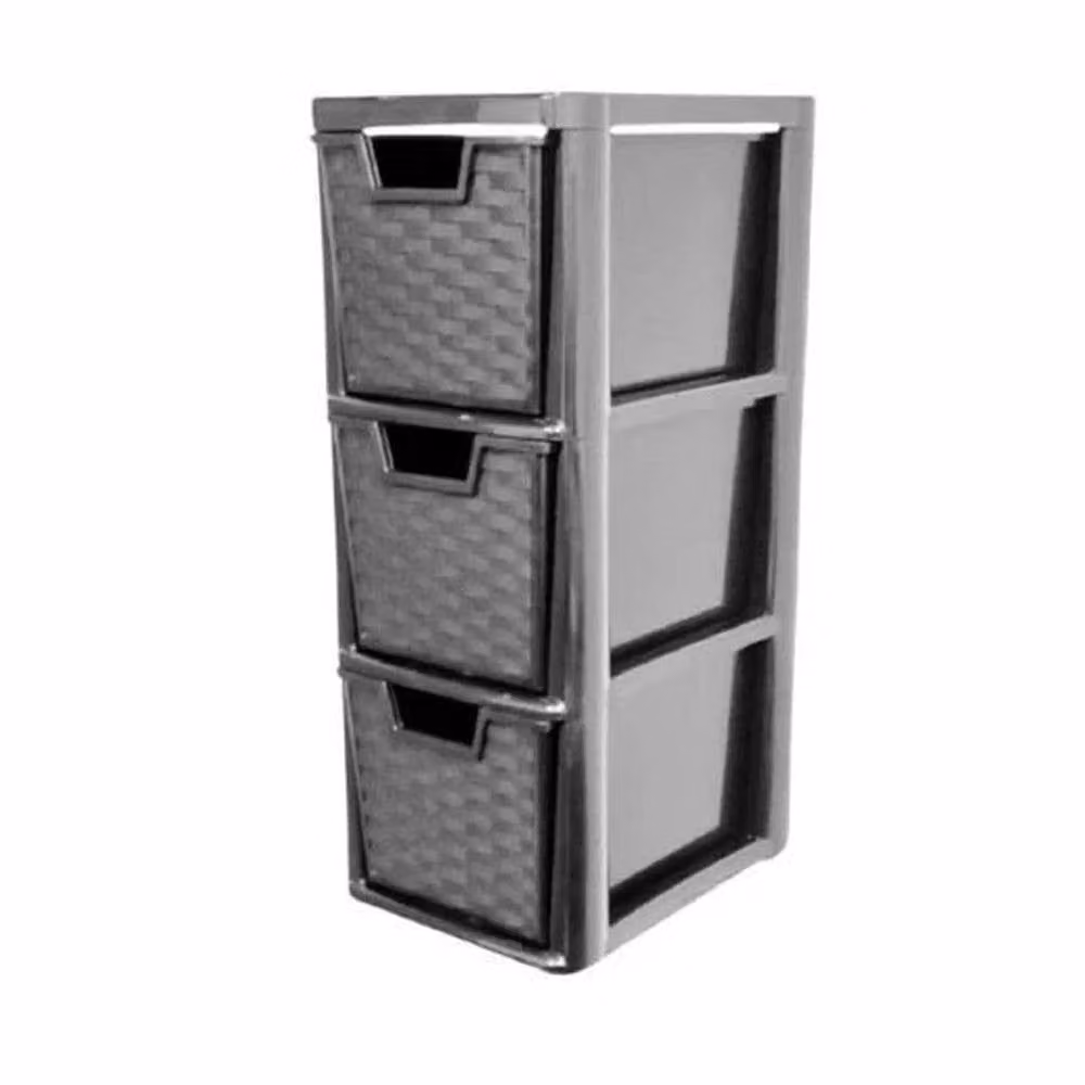 FORGEVIO 3 Drawer Black Rattan Plastic Storage Unit – 2