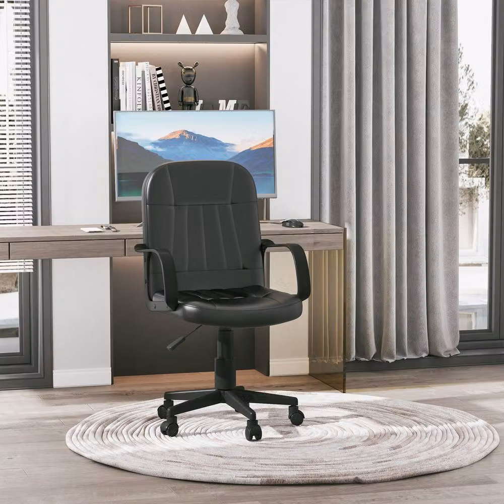 Rolipo Black Faux Leather Swivel Task Chair for Home Office – 3