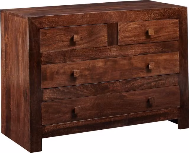 Worcester Modern 4 Drawer Dressing Chest in Dark Mango Wood, Brown