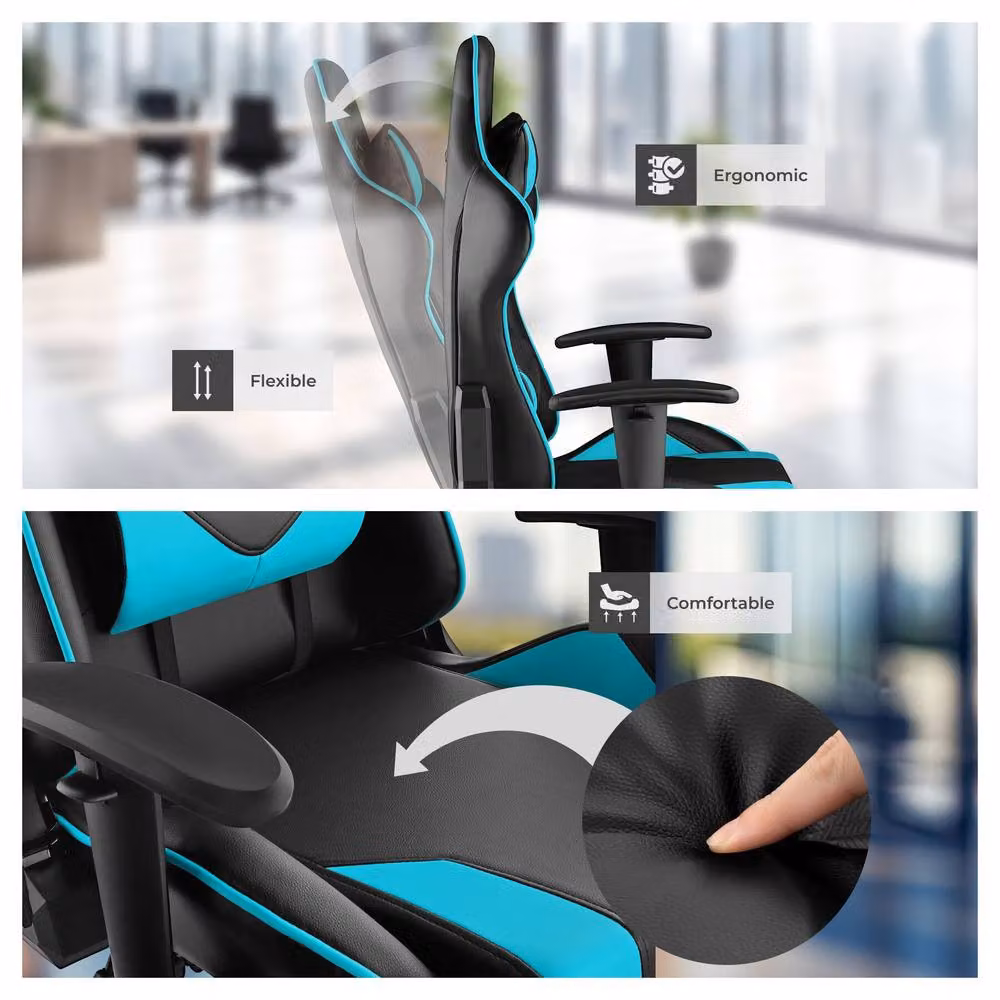 tectake Stealth Gaming Chair in Blue with Synthetic Leather and Adjustable Headrest – 7
