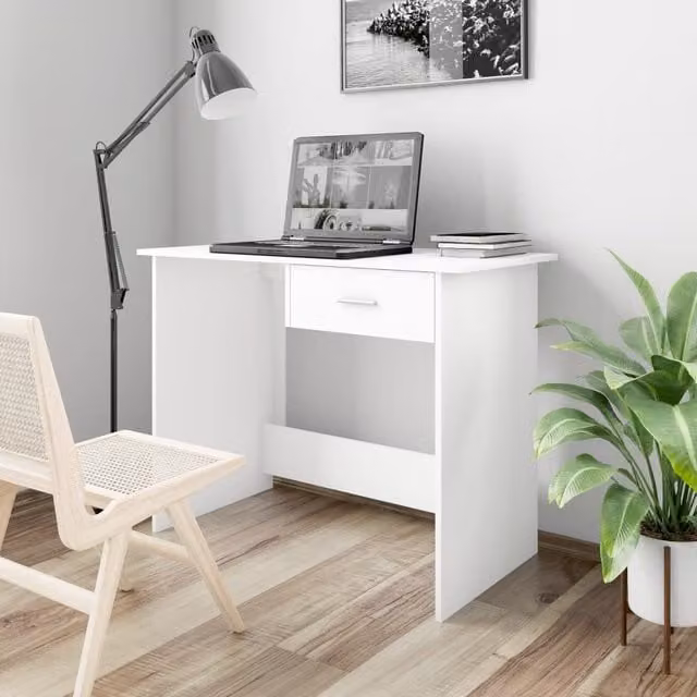 Berkfield Home Modern White Computer Desk in Engineered Wood W/D/H: 100 x 50 x 76 cm