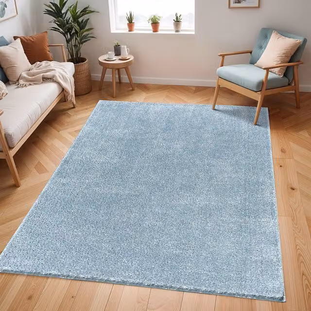 Livabliss Cloudy Shag Soft Plush Pile Round Living Room Rug in Blue, Diameter: 120 cm – 1