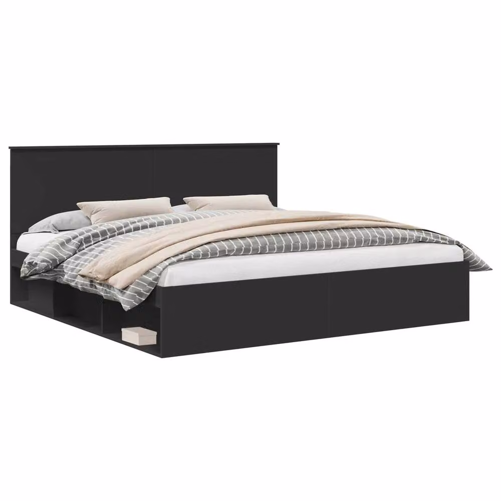 Berkfield Home Modern Bed Frame with Headboard in Black Solid Pine Wood, 200 x 200 cm – 2