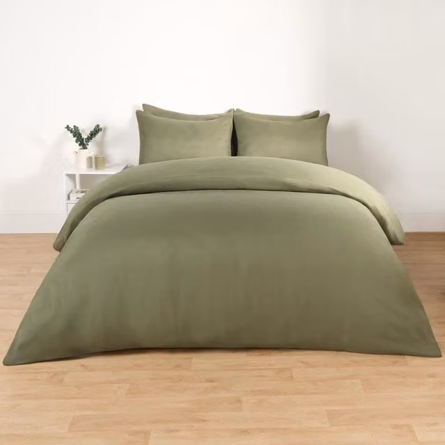 Brentfords Reversible Plain Microfibre Bedding Set with Pillowcase, Green, W: 140 cm x L: 200 cm