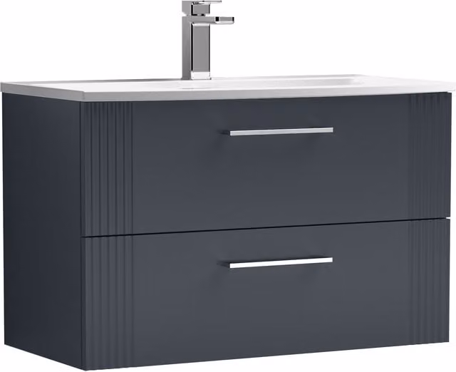 Balterley Wall Hung 2 Drawer Vanity Unit with Curved Basin, Dark Grey, Width: 80 cm – 1
