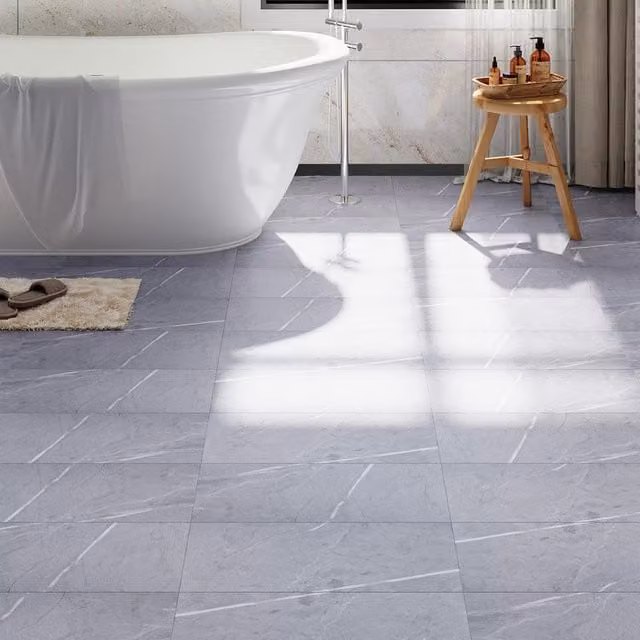 Darphe 28-Piece Self-Adhesive PVC Flooring with Realistic Marbled Stone Effect in Light Grey