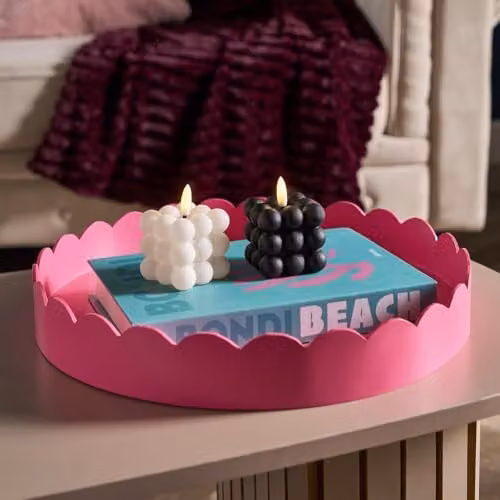 OHS Round Scallop Edge Decorative Plastic Storage Tray in Pink, Diameter: 35 cm – 1