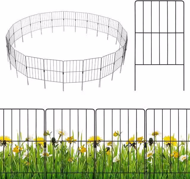 Costway 25 Piece Black Metal Decorative Garden Fence and Pet Playpen Enclosure – 1