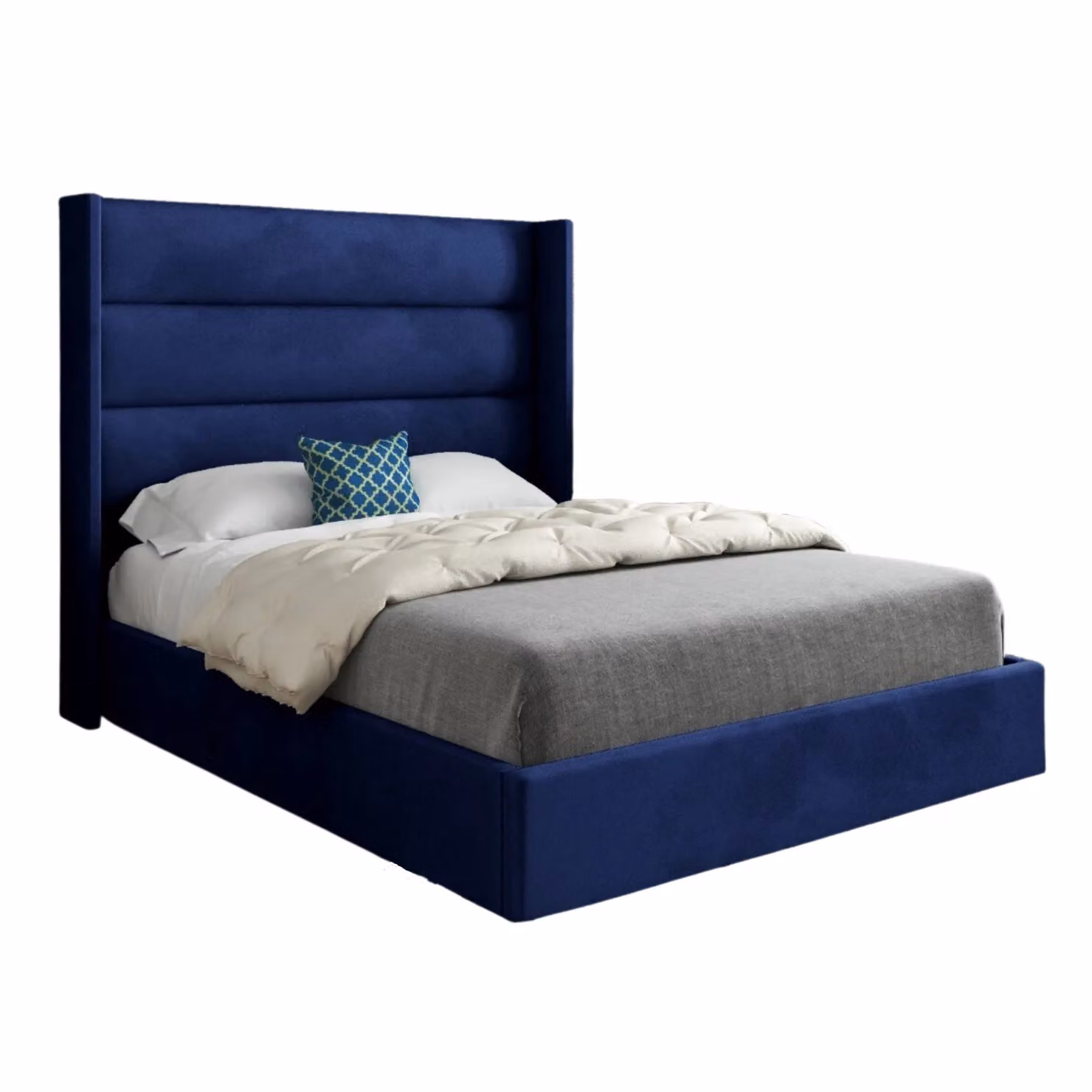 KDMD Nuno Straight Winged Upholstered Soft Velvet Blue Bed Frame, W/D/H: 137 x 128 x 200 cm – 5