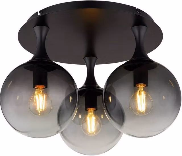 Netlighting Dalton Cluster Ceiling Light in Black with Grey Smoke Glass Spheres, 3x E27