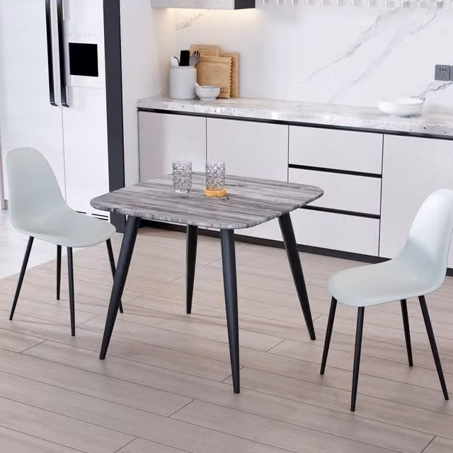 Core Products Ltd Aspen Dining Set with Grey Oak Square Table and 2 Black Curve Plastic Chairs