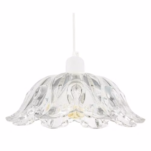 Happy Homewares Modern Scallop Rimmed Moulded Clear Glass Pendant Ceiling Light Shade, W/D/H: 10 x 10 x 26 cm – 1