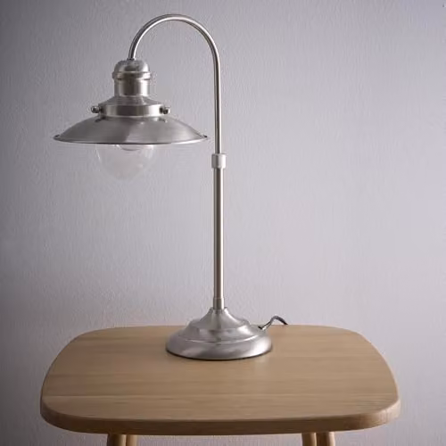 K LIVING Chester Industrial Style Table Lamp in Silver and Gold/Brass with Glass and Metal Cage