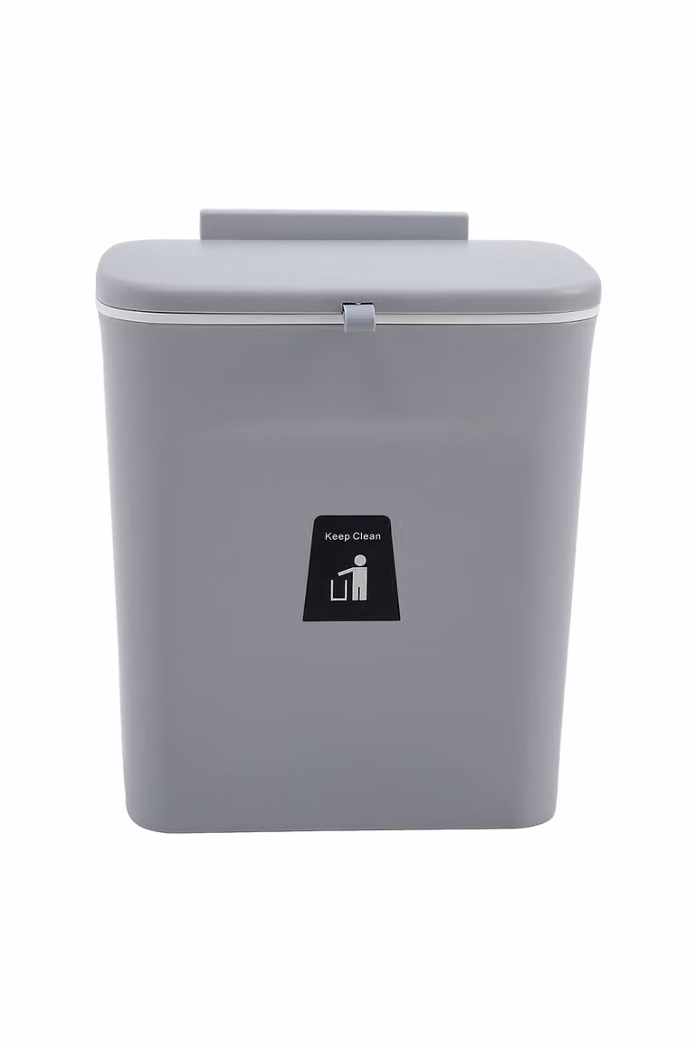 Garden Sanctuary Grey Hanging Kitchen Compost Bin with Odour Filter and Flip Lid