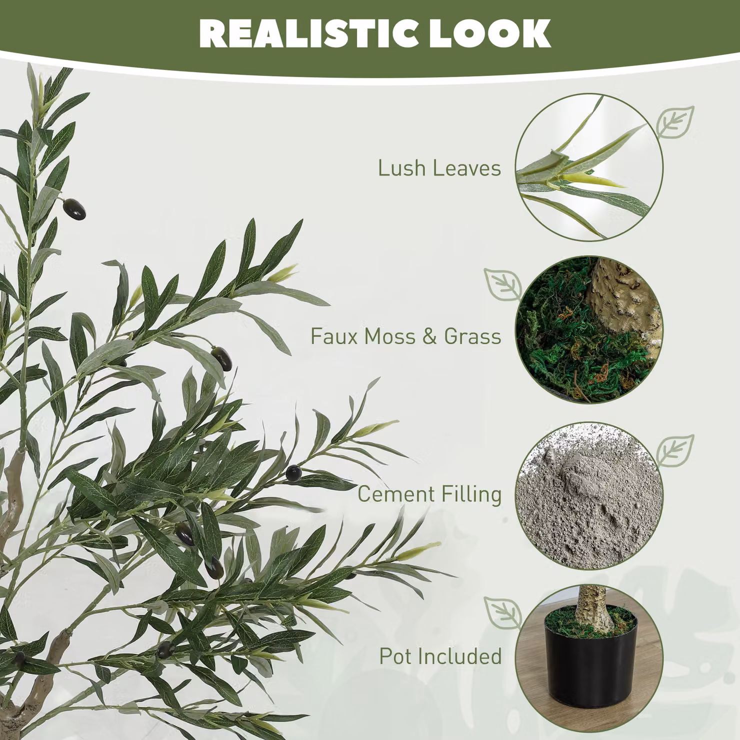 HOMCOM Set of 2 Green Silk Olive Trees with 450 Leaves and 20 Fruits, Height: 120 cm – 3