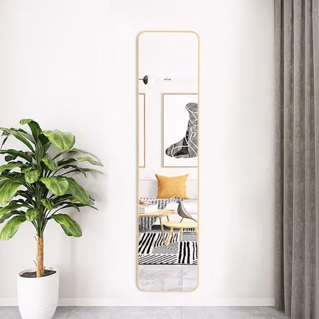 Livingandhome Modern Rectangular Full Length Mirror in Gold for Hanging or Adhesive Mounting