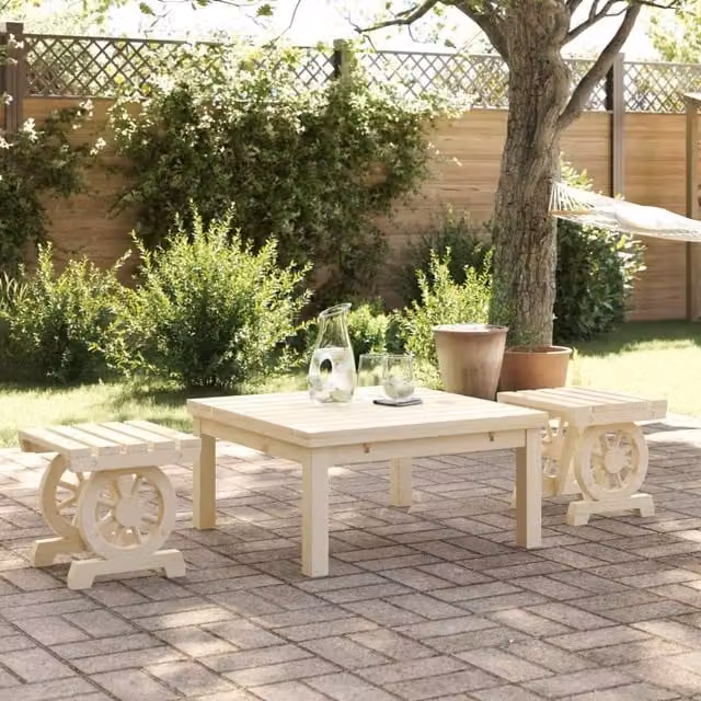 Berkfield Home Set of 2 Rustic Brown Solid Wood Fir Garden Footstools – 1