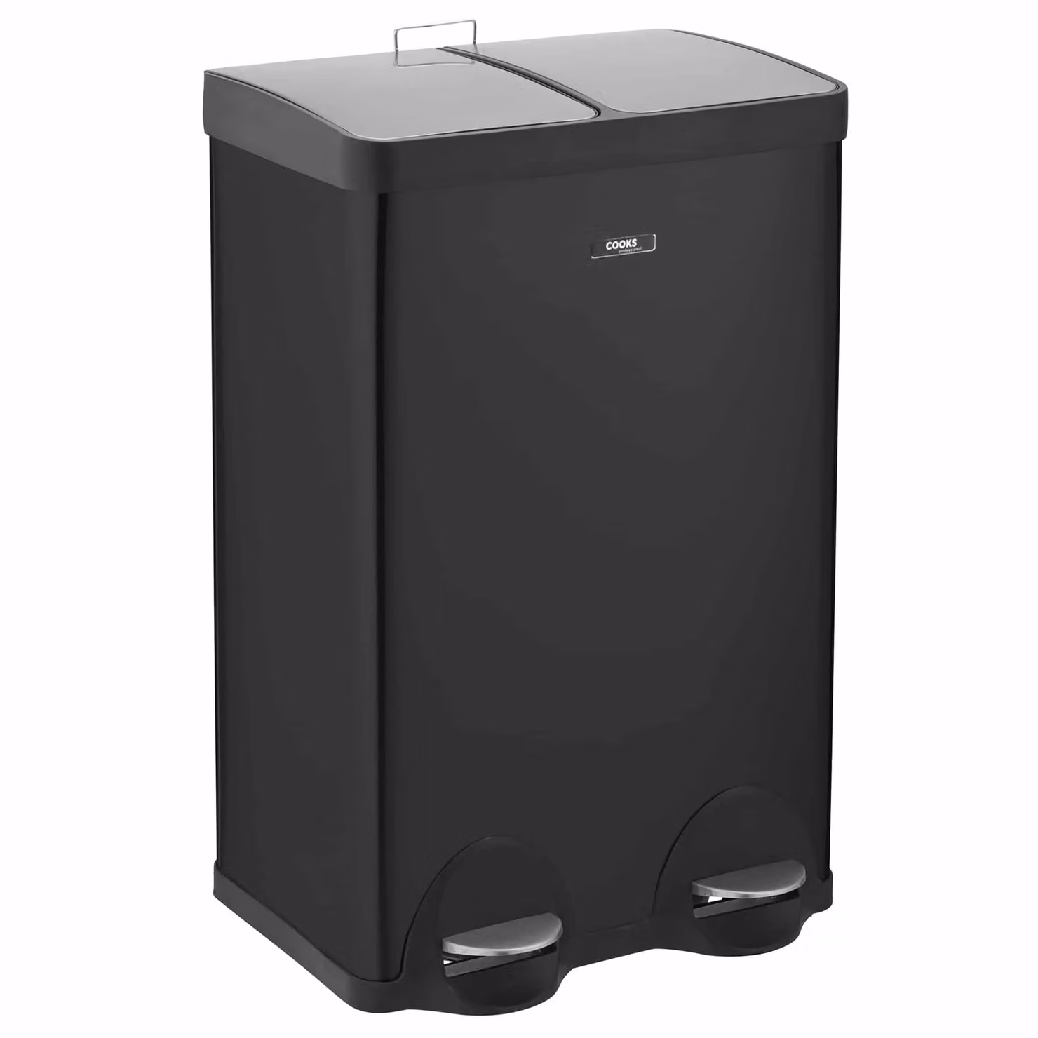 Cooks Professional Dual Pedal Bin 60L with 2 x Removable Compartments and Soft Close Lids, Black, W: 45.7 cm, D: 39.1 cm, H: 77.5 cm – 2