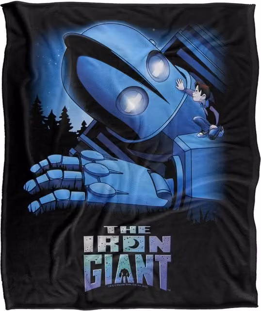 Warner Bros. The Iron Giant and Hogarth Super Soft Fluffy Polyester Throw Blanket, Blue Multicolour, Large – 1