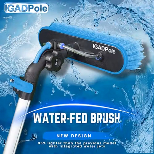 IGAD 12ft Telescopic Water-Fed Window and Solar Panel Cleaning Pole Kit in Blue with Brush and Soap Dispenser – 5