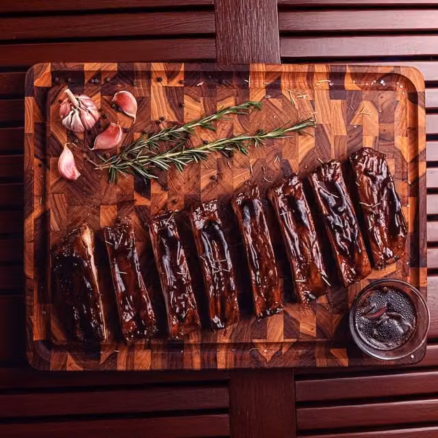 Tramontina End Grain Wood Chopping Board with Groove, Brown and Yellow, W: 45 cm, D: 34 cm, H: 3 cm