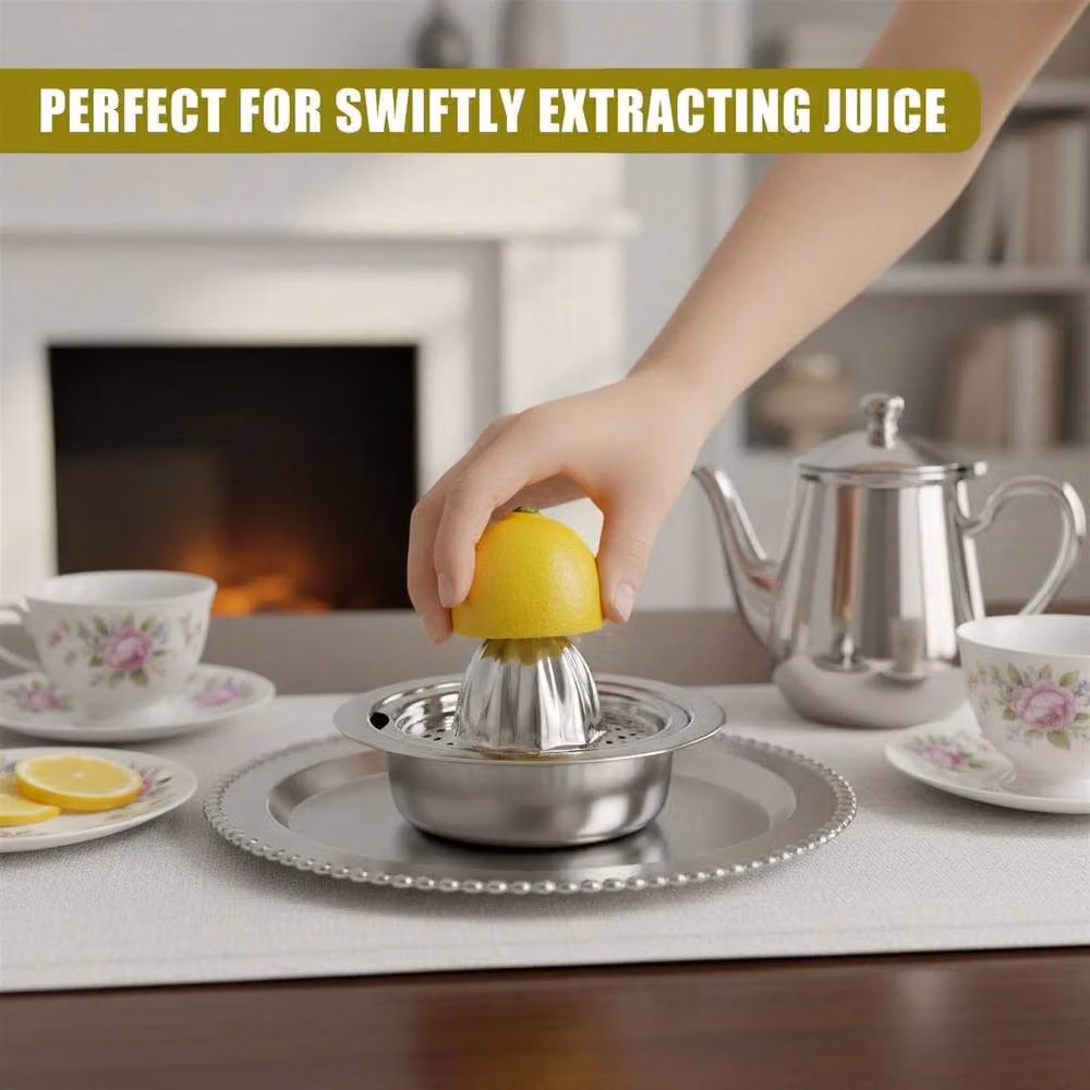 NESTLUNE Manual Citrus Press Hand Fruit Juicer in Silver Stainless Steel, W/D/H: 15 x 15 x 15 cm – 3