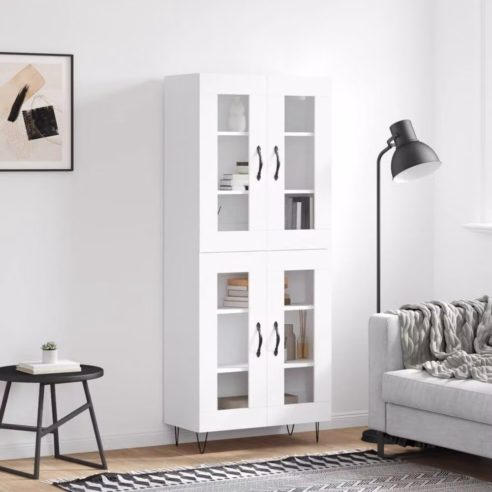 Berkfield Home White Modern Highboard with Glass Doors, W/D/H: 69.5 x 34 x 180 cm – 2