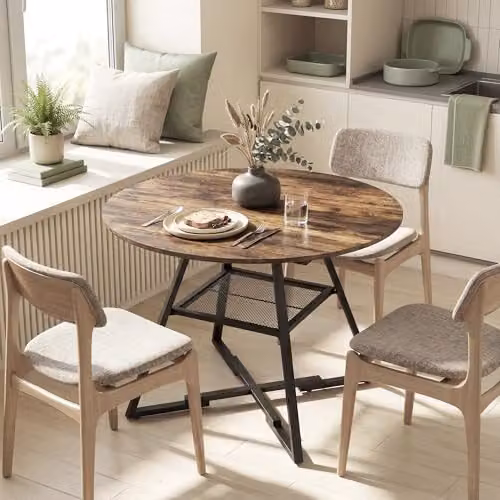 HOMCOM Round Dining Table for 4 People in Brown and Black, Diameter: 100 cm, Height: 76 cm – 7