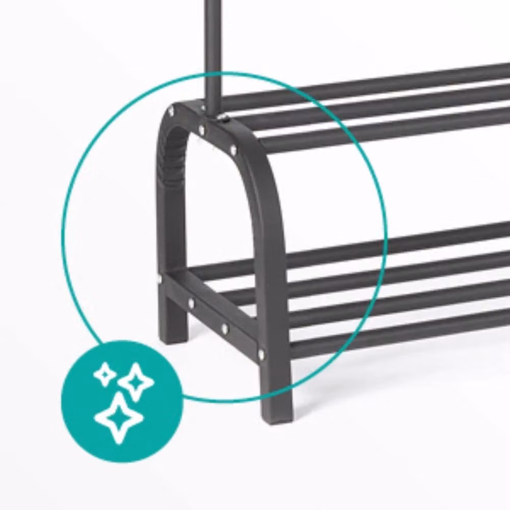 NESTLUNE Matt Black Metal Freestanding Clothes Rail and Shoe Rack – 5