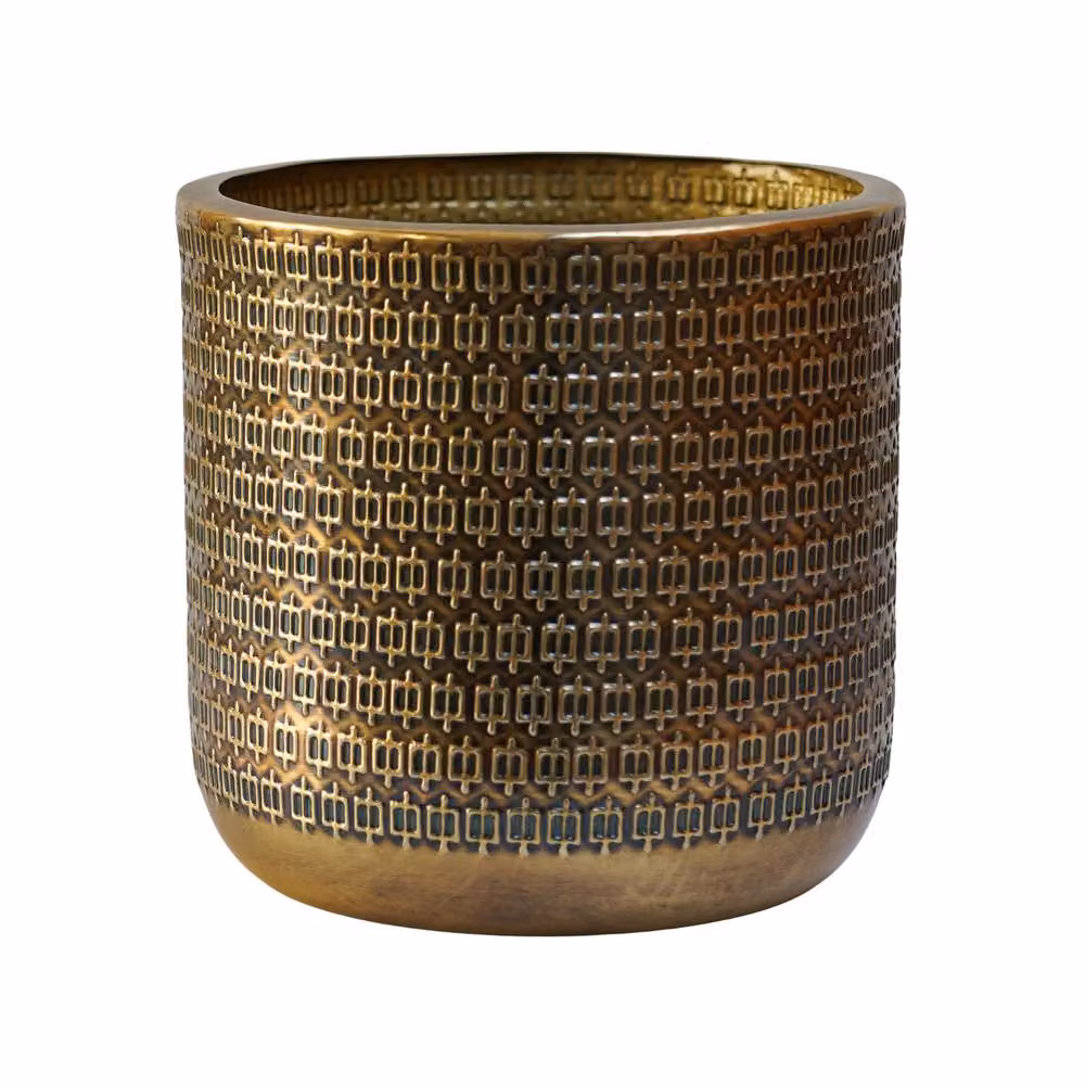 Ivyline Solis Embossed Metal Plant Pot in Gold, H 25 cm x D 25 cm – 3