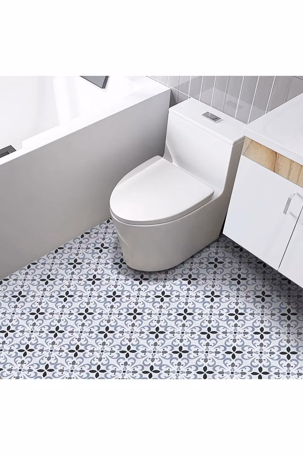 Living and Home 10-Piece Self-Adhesive Floral Pattern PVC Wall and Floor Tile Stickers, Grey, W/D/H: 20 x 20 x 20 cm – 2