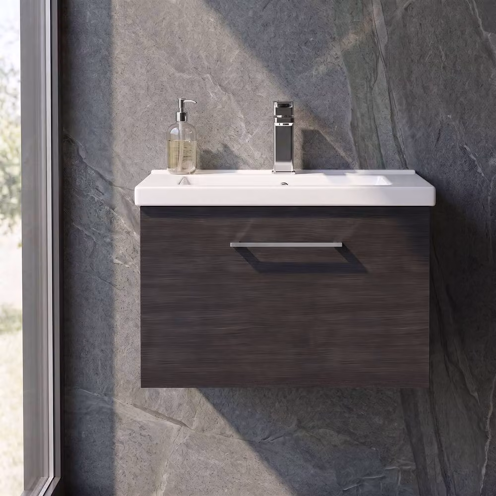 Balterley Modern Wall Hung Bathroom Vanity Unit with Basin and Soft Close Drawer, Black, Width: 60 cm – 4