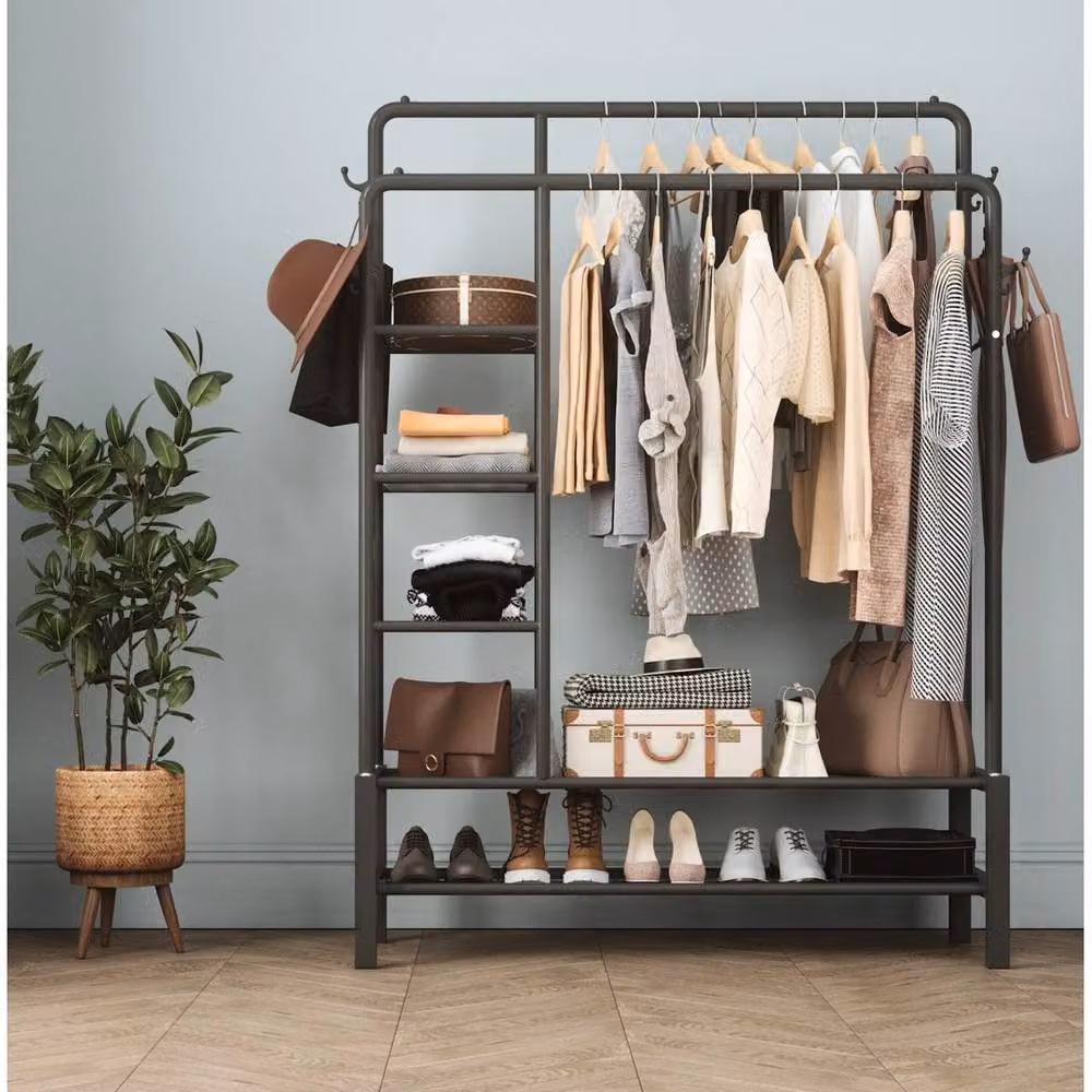 Havendro Heavy Duty Black Metal Clothes Rail with 2 Rods and 4 Shelves, 120kg Capacity – 5