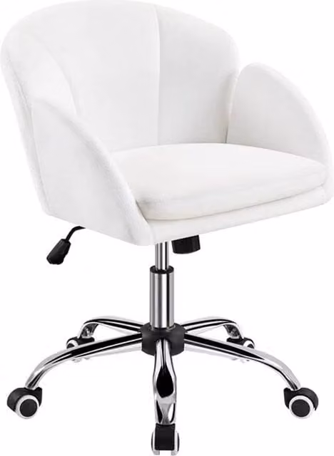 Kelvenix White Velvet Modern Office and Makeup Vanity Task Chair with Armrests and Castors