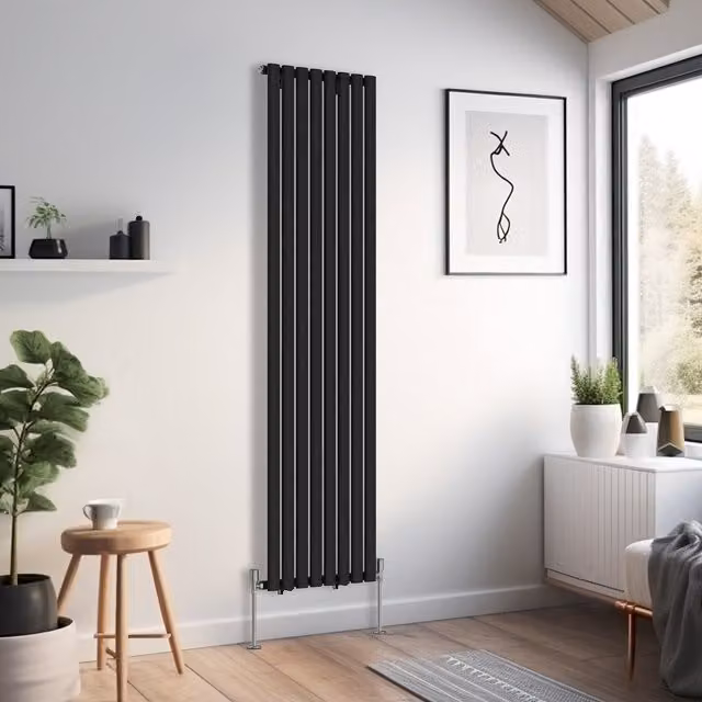 Right Radiators Oval Single Panel Vertical Radiator in Black, Height: 180 cm, Width: 47.2 cm