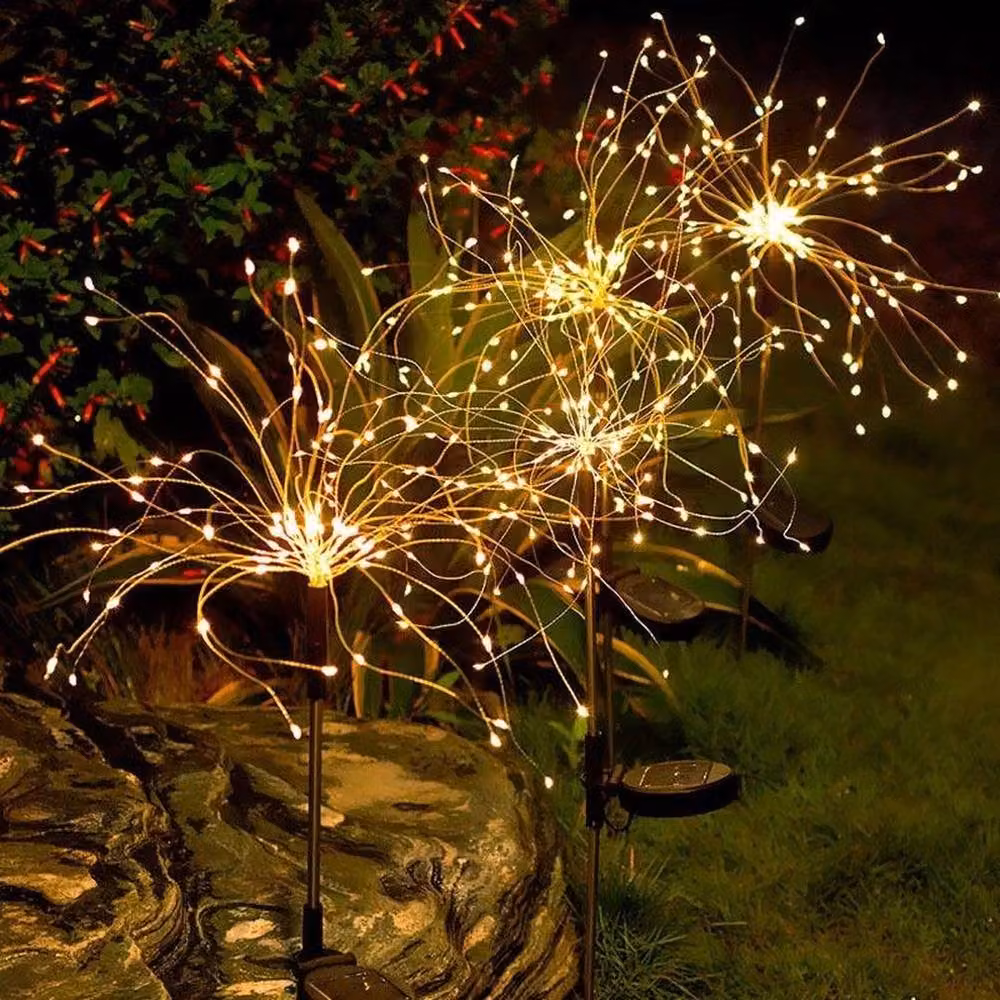 NESTLUNE 2x Solar LED Starburst Firework Fairy Lights in White with Copper String – 3