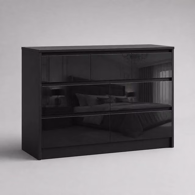 Harmin Luxury Black High Gloss 7 Drawer Handleless Chest of Drawers