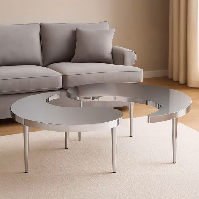 Orsina Allure Lure Yin-Yang Round Stainless Steel Coffee Table in Silver – 2