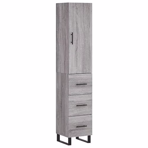 vidaXL Modern Grey Highboard with Hinged Doors and Internal Shelves, W/D/H: 34.5 x 34 x 180 cm