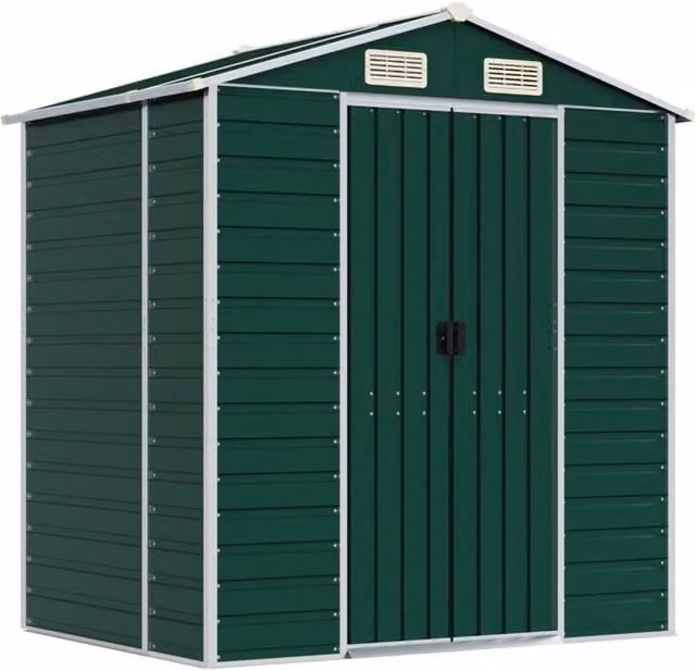Berkfield Home Green Pent Garden Shed in Galvanised Steel, W/D/H: 191 x 130 x 198 cm