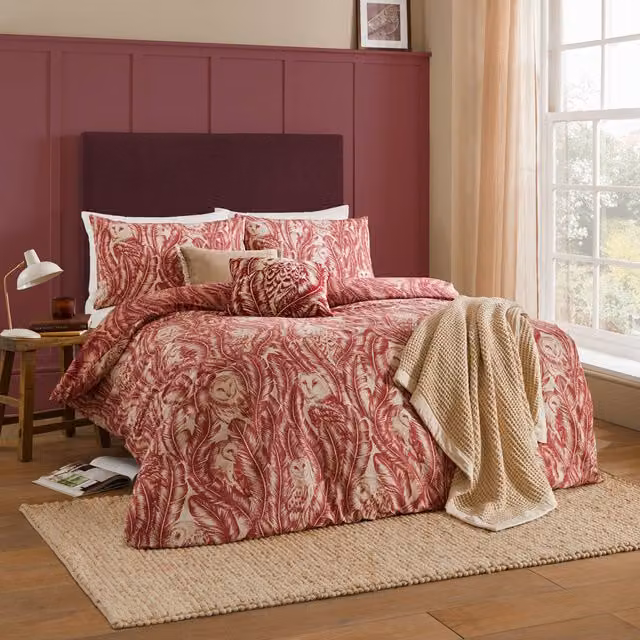 Heritage Floral Cotton Duvet Cover Set in Red, 180 x 200 cm