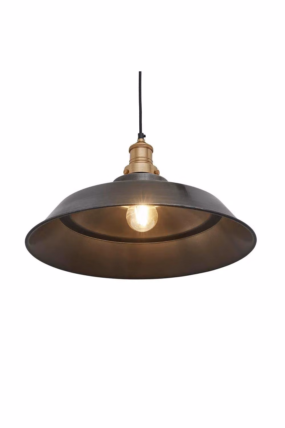 Industville Brooklyn Step Pendant Light in Dark Grey with Brass Holder, Diameter: 40.64 cm – 2