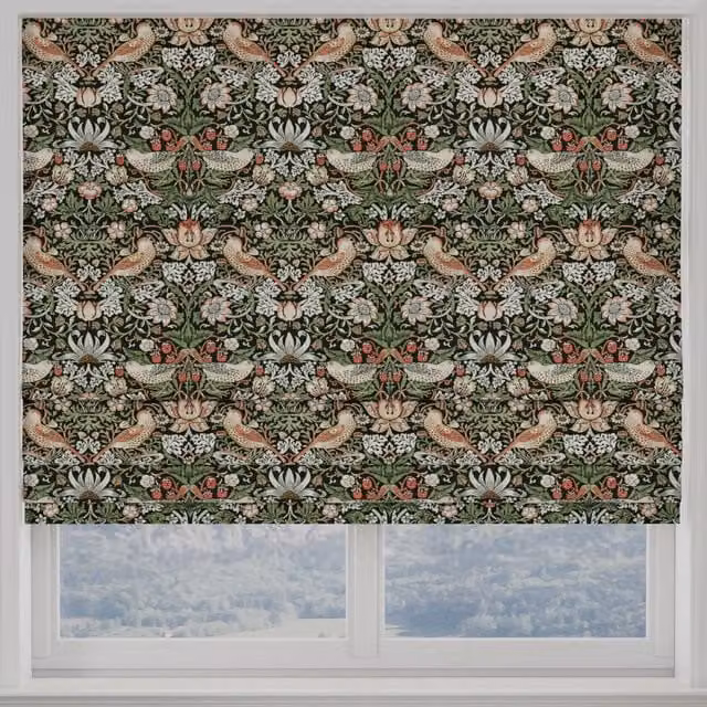 William Morris Strawberry Thief Blackout Roman Blind in Green