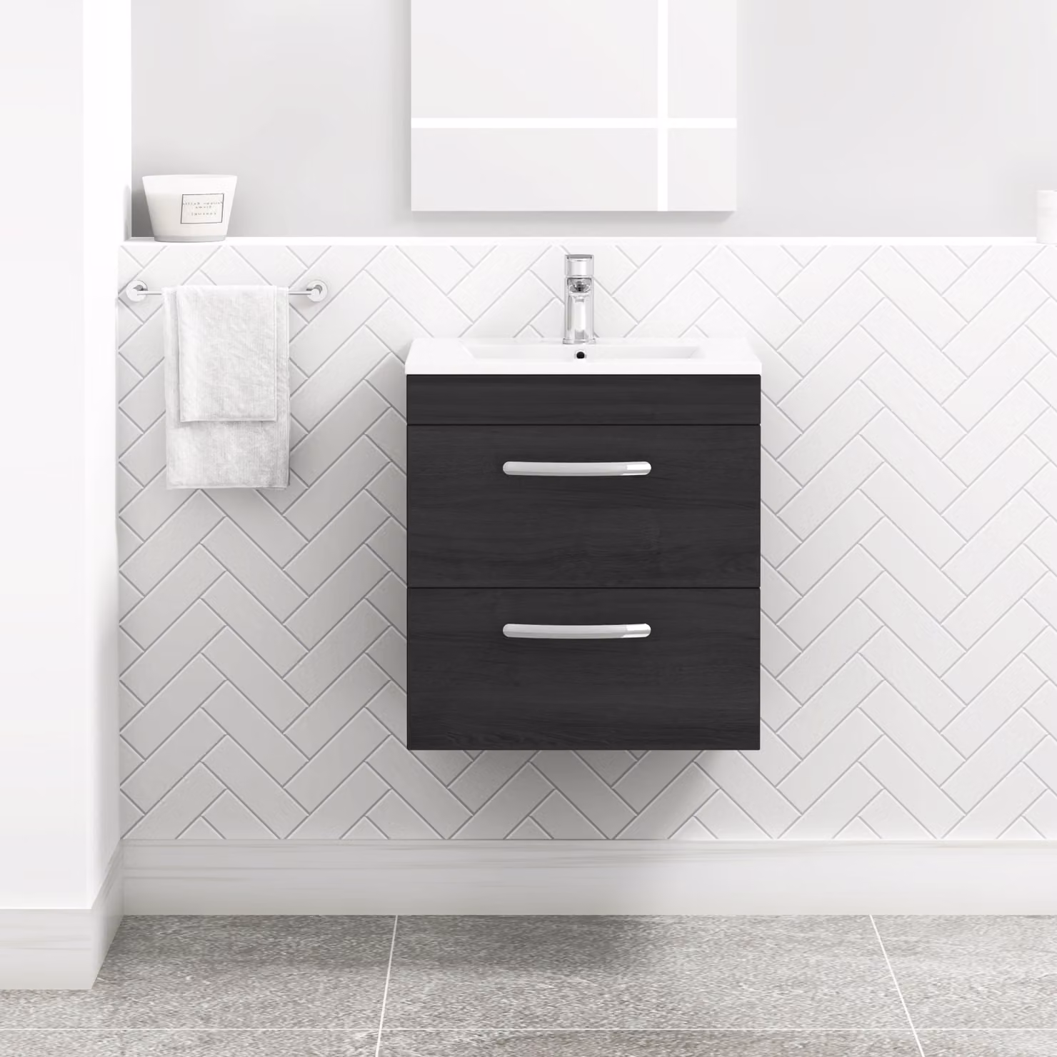 Royal Bathrooms Turin 500mm Wall Hung 2 Drawer Vanity Unit in Hale Black