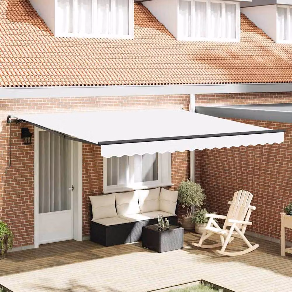 Berkfield Home Manual Retractable Folding Arm Awning, White, W: 400 cm, D: 300 cm – 2