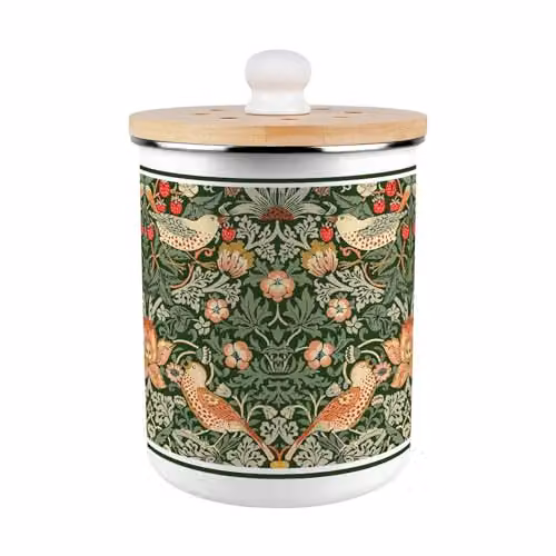 Purely Home Strawberry Thief Food Waste Caddy, Green Metal Kitchen Compost Bin with Removable Inner Bucket and Odour Filter, 2L – 2