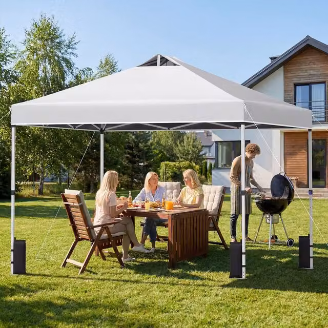 Costway Pop Up Canopy Tent Gazebo Shelter in White with UPF 50+ Protection, W x D: 300 x 300 cm – 1
