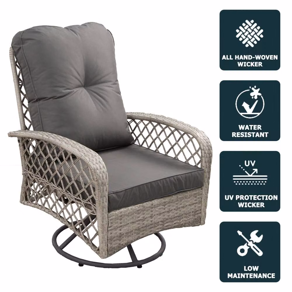 FURNITURE ONE Grey Rattan Patio Swivel Chair with Soft Cushion – 6